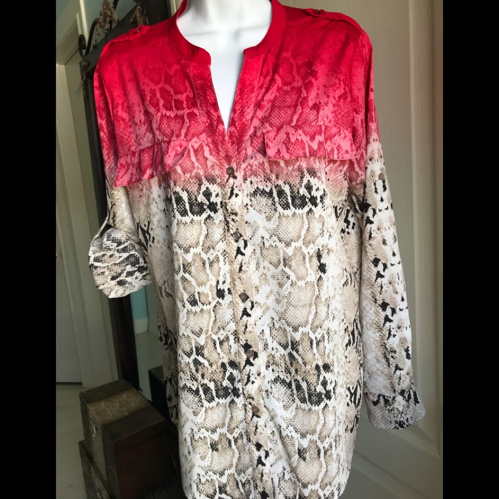 Calvin Klein snake print red black & white blouse